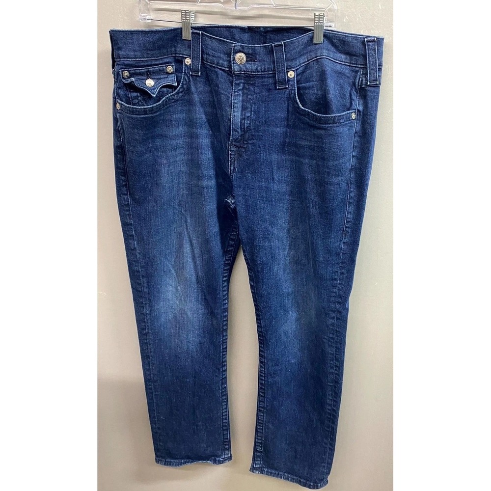 True Religion Ricky Straight Jeans Mens 38 Blue Denim Cotton Stretch Relaxed Fit